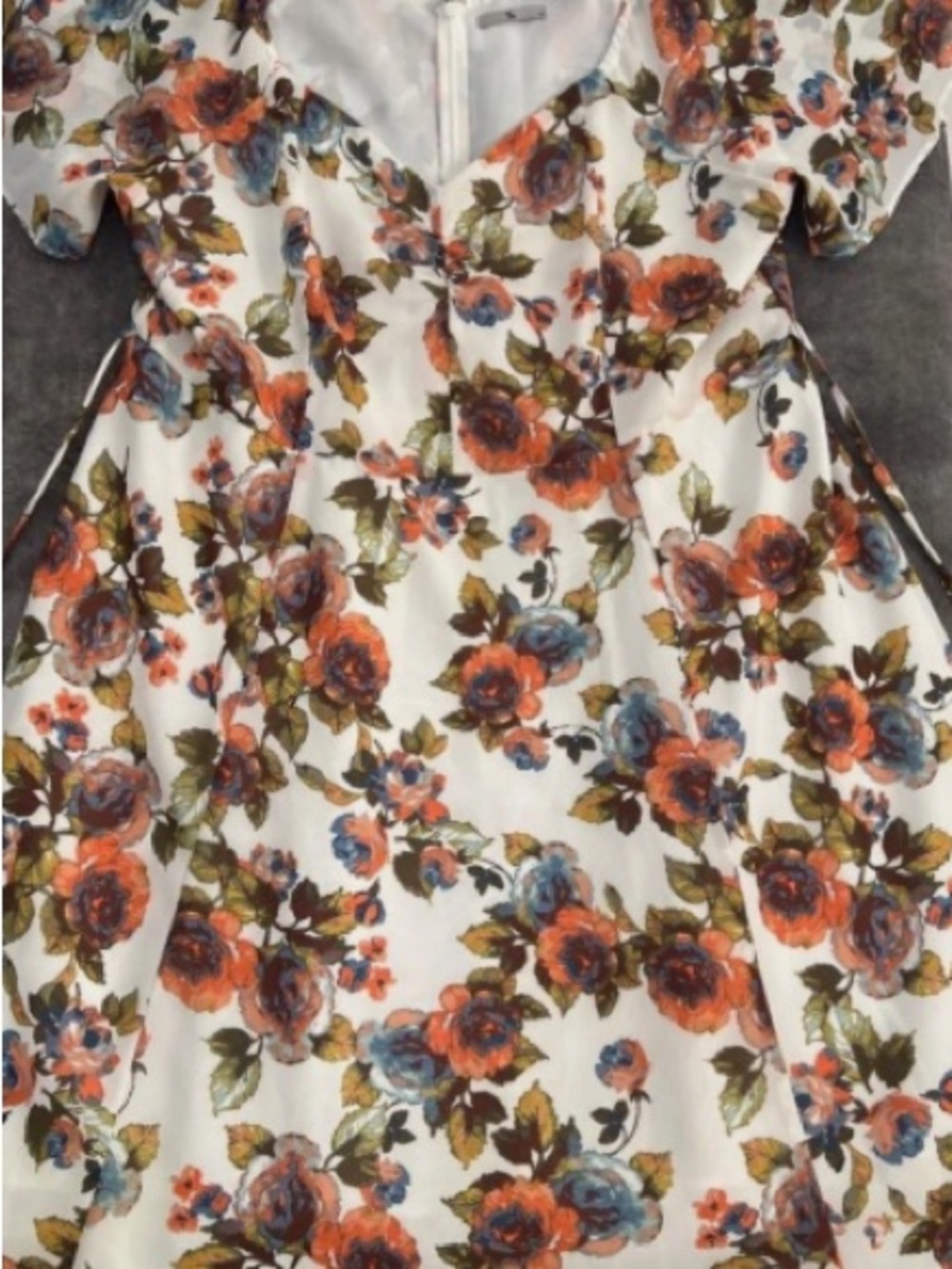 Girls White Floral Fit-and-Flare Dress with Orange & Blue Roses